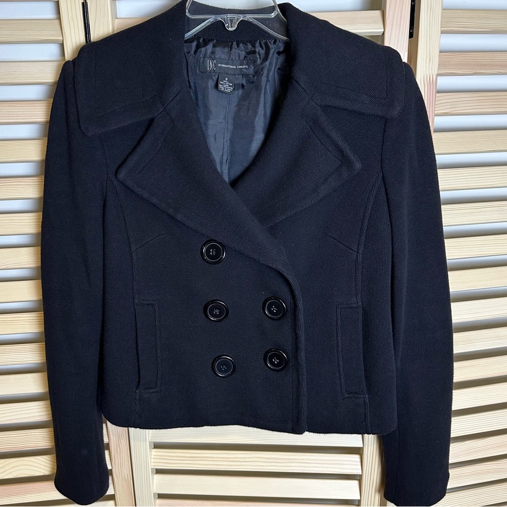 INC International Concepts Cotton Sweater Lined Pea Coat, Black | Sz S